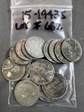 1943S Zinc Coated Steel Cents - 15 Coins, Average Circulated