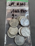 1943 PDS Zinc Coated Steel Cents - Four 1943, Four 1943D and Two 1943S - Above Average Circulated