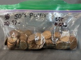 1950's Lincoln Wheat Cents - 97 Count - Avg Circulated