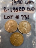 1940 Lincoln Wheat Cent - Obv Lamination Peel - VF, Two 1952 Lincoln Wheat Cent - Rev Cud - VF+