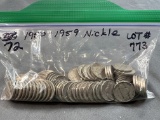 1950-1959 Nickels - 72 Coins, Above Average Circulated Condition