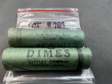 Two 1959 Roosevelt Dime BU Shot Gun Rolls - All ends not visible assumed to be 1959