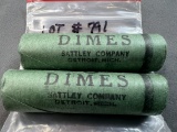 Two 1959 Roosevelt Dime BU Shot Gun Rolls - All ends not visible assumed to be 1959