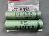 Two 1959 Roosevelt Dime BU Shot Gun Rolls - All ends not visible assumed to be 1959