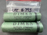 Two 1959 Roosevelt Dime BU Shot Gun Rolls - All ends not visible assumed to be 1959