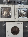 1971S, 1972S and 1973S Washington Quarter Dollar Proof Coins - PR