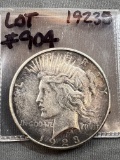 1923D Silver Peace Dollar - Cleaned / Dark - F