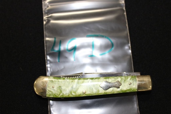 Bull Dog "Pit Bull" Green Pearlized Handled with Corset Shield, 2 Blade Pocket Knife 4"