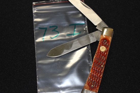 Puma German Made 2 Blade Rust Colored Bone Handle Gold Puma Shield 4" Pocket Knife