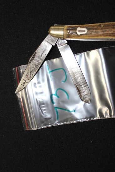 Old Dominion 1 of 300 1985 Bull Dog Brand Acorn Shield "odkco" Stag Handle 2 Blade Pocket Knife 4"