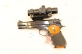 Smith & Wesson Model 52, .38spl, semi auto pistol, w/Tasco Accudot, wood grips with rubber grip cove