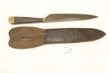 Homemade Knife w/wood and brass handle, stamped 
