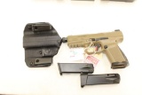 Canik 9x19, Semi-Auto Pistol, FDE, threaded barrel, extra magazine, and OWB Holster, ANIB sn 21BN210