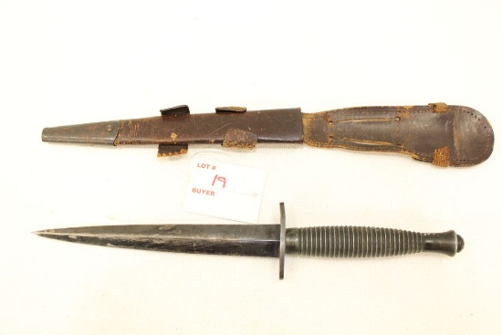 Fairbain Sykes Fighting Knife, w/leather sheath, 11.5" OAL, 6.75" Blade