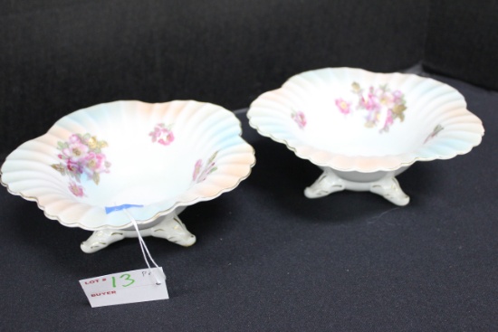 Pair of Vintage Thames Hand Painted Apple Blossom Footed Candy Dish - No. 7343F 7"x3" Inches