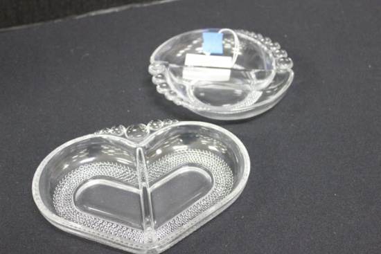 2 Vintage Duncan and Miller Teardrop Bubble Clear Glass Divided Relish Trays