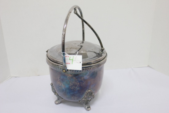 Vintage EPCA Silver Plate No. B47A by Poole, Footed Ice Bucket w/ Hinged and Glass Liner
