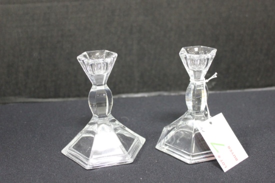 Pair of 4 Inches Clear Crystal Candle Holders