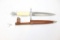 Dagger knife, appears to be Damascus, anchor symbol on knife hilt, w/leather sheath,  11 1/4