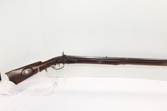 Kentucky Long Rifle, black powder muzzle loader, w/"warranted" stamped on lock plate, cant read name