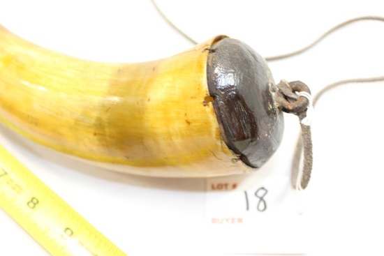 Black Powder horn, w/leather thong, 12" OAL