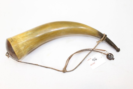 Bone powder horn, 14" OAL w/leather lanyard