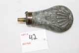 Brass powder flask, with clam shell design, 4 1/4