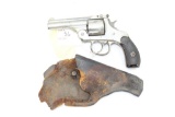 H&R Break Open Top Revolver SS, .38cal, w/vintage (well worn) leather holster, pitted and worn, used