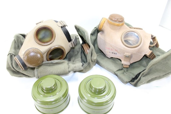 French Gas Masks w/ NATO Canisters & Canvas Pouches in Large Vinyl Bag 2x qty