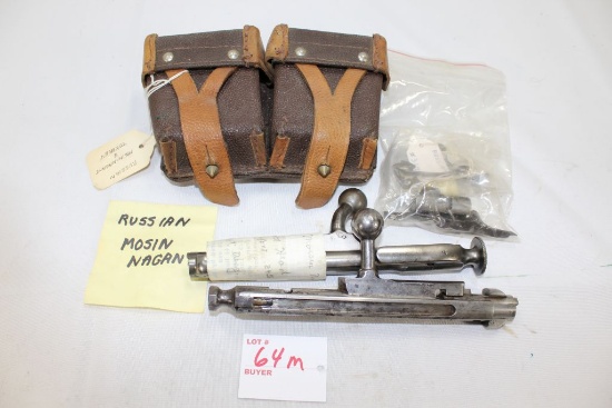Russian Mosin Nagant Gun Parts w/ Leather Ammo Pouches