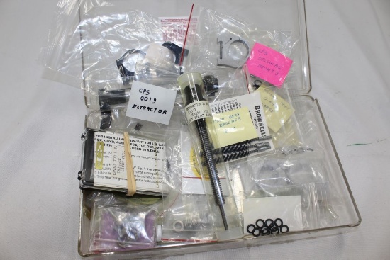 Box of Various Gun Parts - Scope Ring Mount, Sling Swivels, "O" Rings, CANJAR Light Trigger Pull, Re