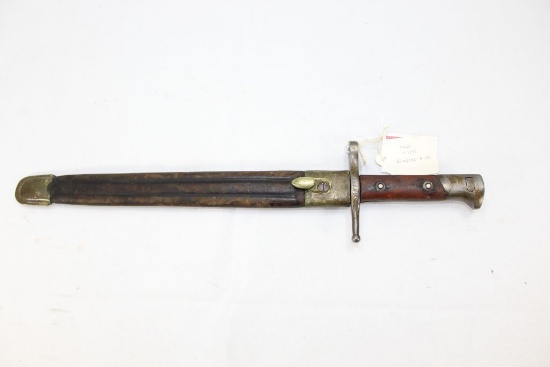Italian Model 1891 Bayonet #AG6756 w/ Leather & Metal Scabbard