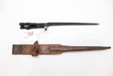 US M1941 Johnson rifle spike bayonet, with original leather sheath