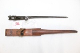 US M1941 Johnson rifle spike bayonet, with original leather sheath