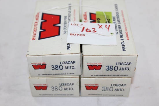 Winchester Western .380 Auto new unfired brass, 50 cases x 4 boxes