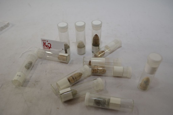projectiles believed to be prior to world war 1(civil war?) in specimen tubes or possibly battle fie
