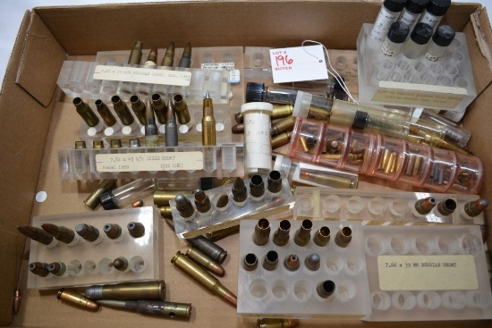 box lot of various calibers cases and live rounds with assorted projectile types