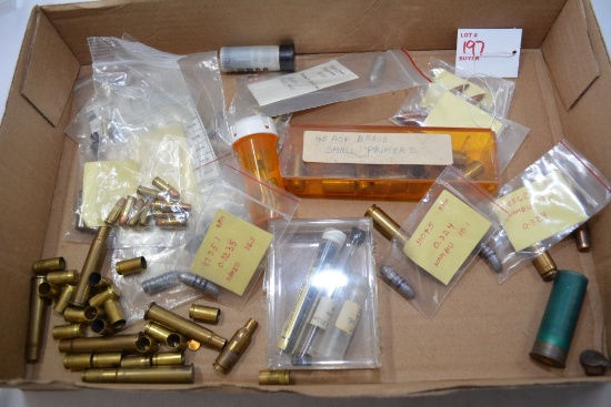 box lot of various calibers cases and live rounds with assorted projectile types