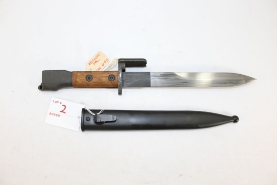 Belgium—FN Type A Bayonet with Wood Grip Scales for FAL Rifle, 12 5/8 OAL, 7 15/16" blade, very nice