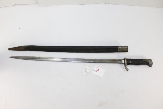 German Simson & Co. Suhl M1889 2nd model bayonet, with leather scabbard, 26" OAL, 20.5" Blade,  #121