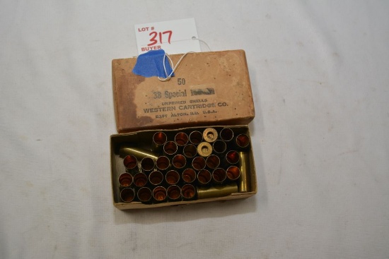 unprimed unfired .38 special cartridges open box incomplete
