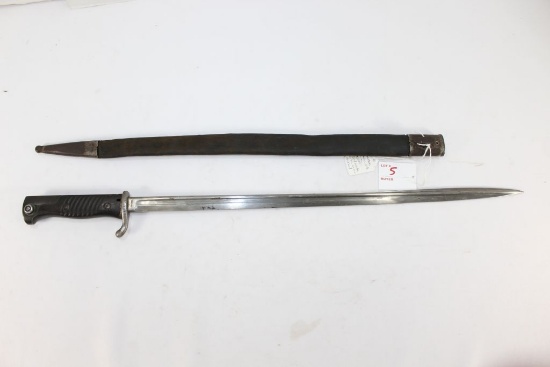 German Simson & Co. Suhl M1889 2nd model bayonet, with leather scabbard, 26" OAL, 20.5" Blade,  #140