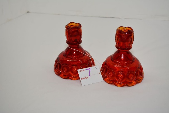 Pair of Vintage Moon and Stars Candle Holders in Amberina Color