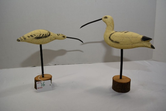 Heritage Mint hand carved wooden snipes displayed, glass eyes