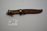 Western Knife, Boulder, Co., bone handle, used, with leather sheath. 8
