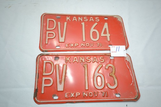 Two 1971 Kansas License Plates with Consecutive Numbers