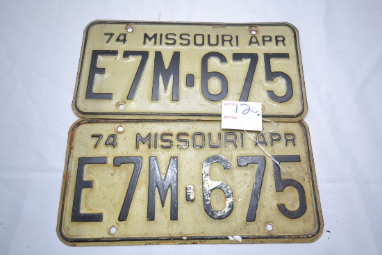 Pair of 1974 Missouri License Plates