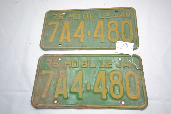 Pair of 1976 Missouri License Plates
