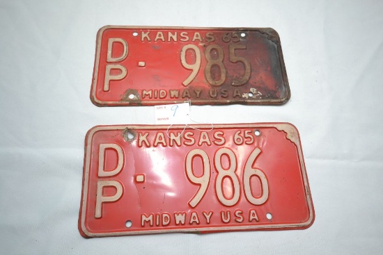 Two 1965 Kansas License Plates with Consecutive Numbers