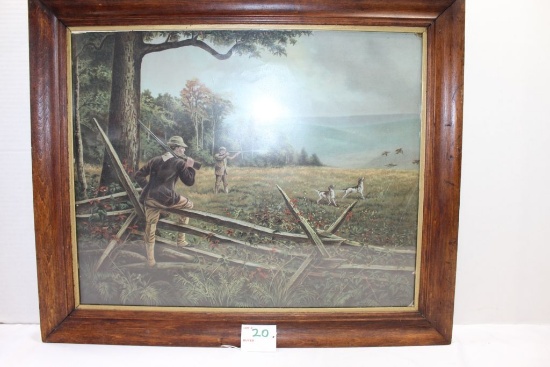 English Hunting Scene with Bird Dogs and Hunters; 20"x24"